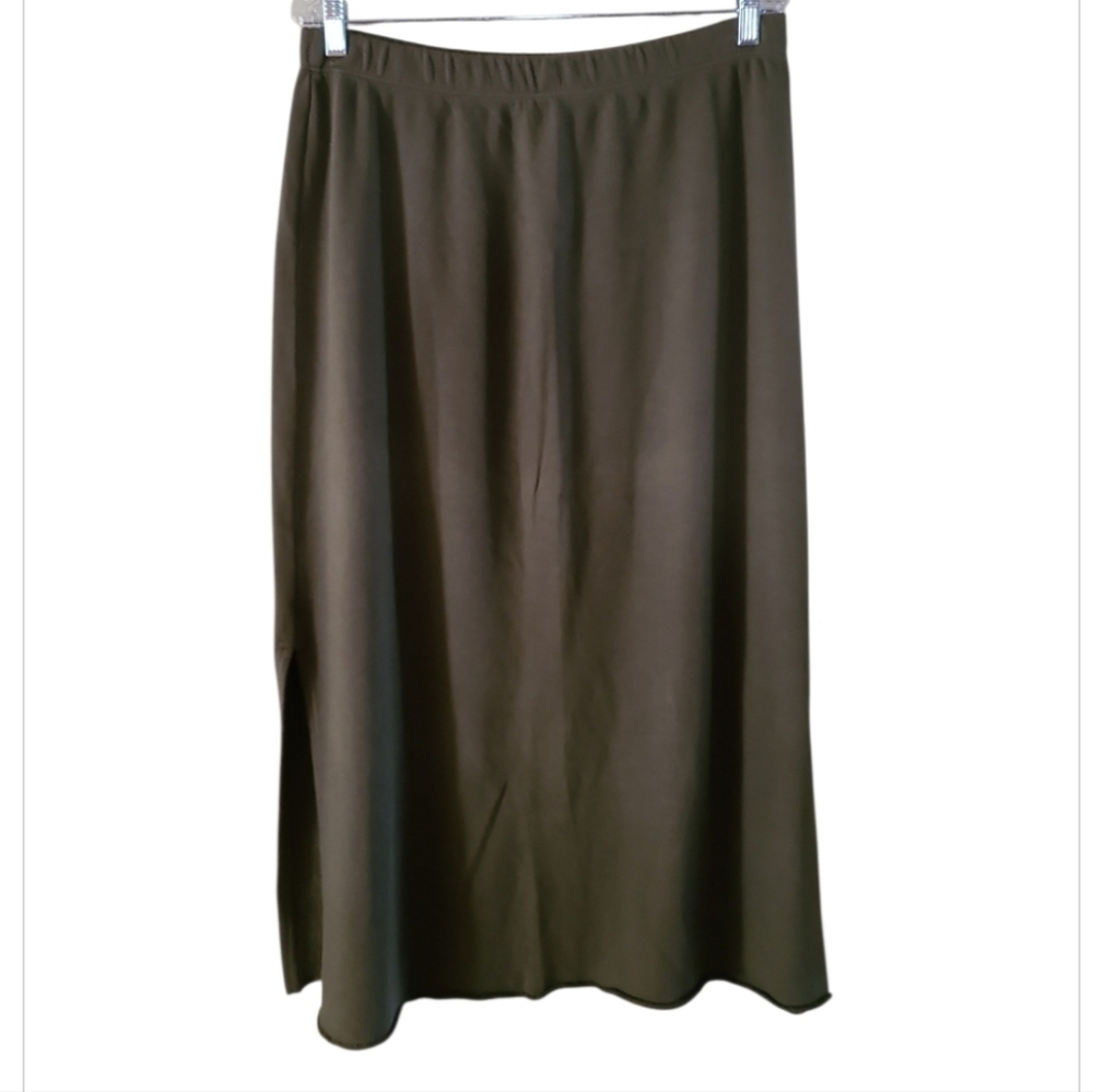 NWOT Eileen Fisher A Line Midi Side-Slit Skirt Khaki Green 100% Organic Cotton - Picture 10 of 17